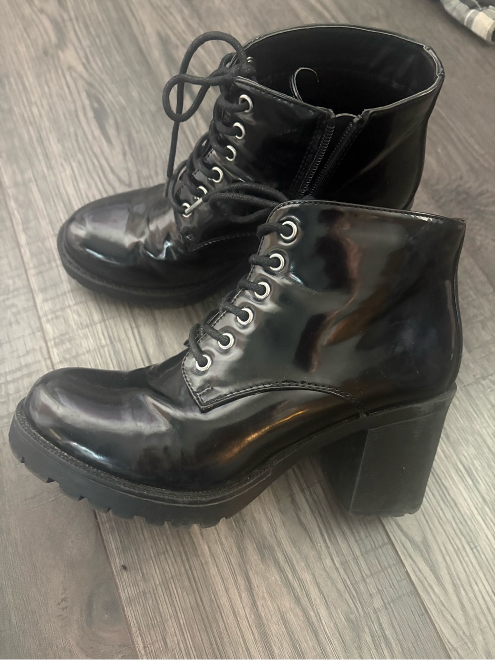 Black Chunky Lace-Up Lug Heel Boot - Women's